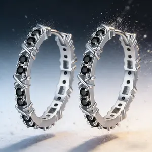 AELNEN Silver-Tone Black CZ Woven Drop Earrings - Intricate Twisted Design Earrings - Luxury Daily Accessory - Gift for Her
