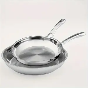 Premium 10" & 12" Stainless Steel Skillet Set - Silver, Versatile Cooking Companion for Every Kitchen - Perfect for Eggs, Pancakes, & More