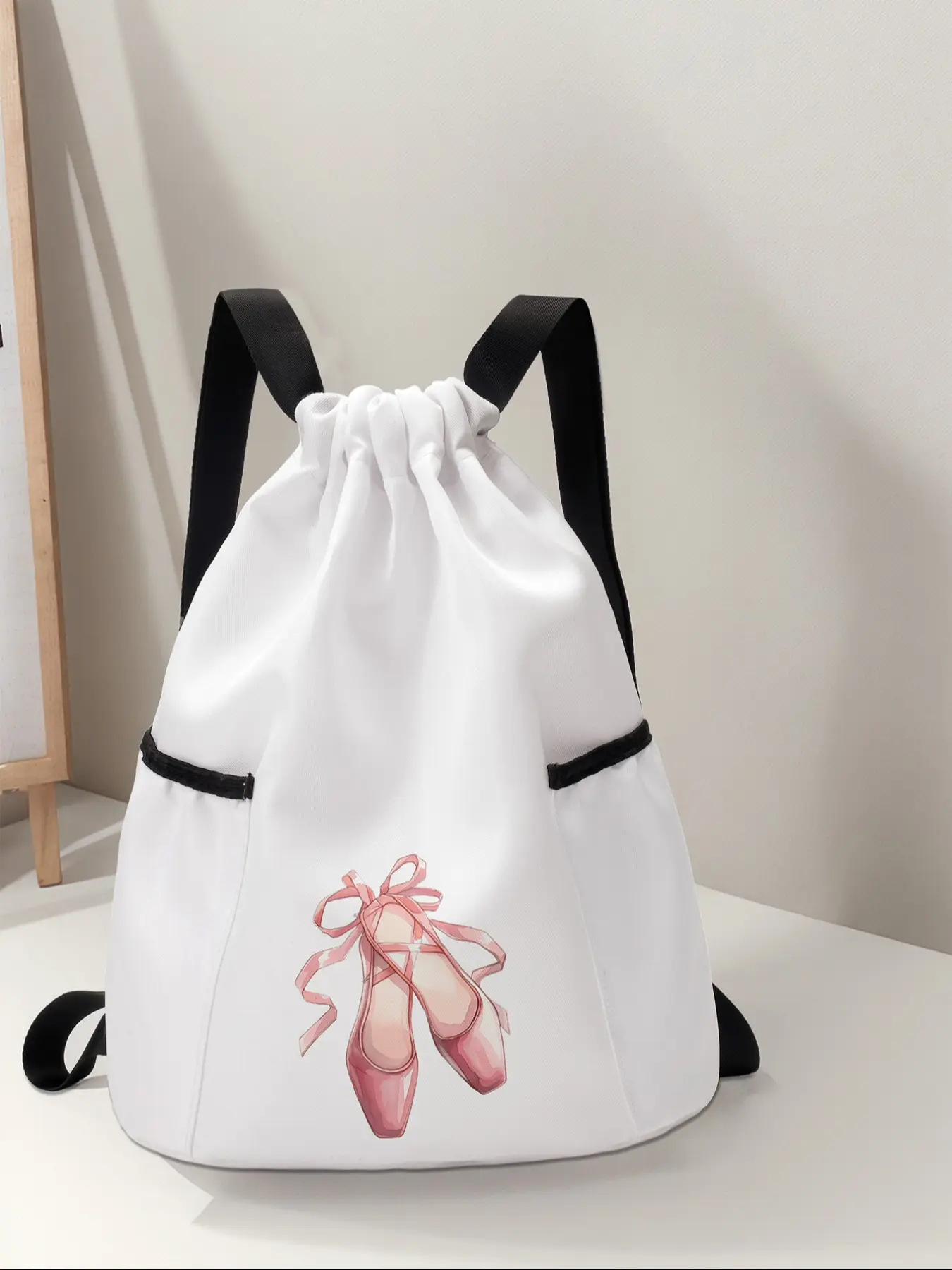 Dance Shoe Pattern Drawstring Backpack, Large Capacity Durable Fitness Bag, Adjustable Straps, Sporty Beach Bag for Men & Women