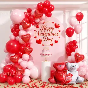 Valentine's Day Balloon Arch Set, Heart Shaped Balloons, Bear Foil Balloons, Party Decor, Proposal, Anniversary, Wedding, Photo Props