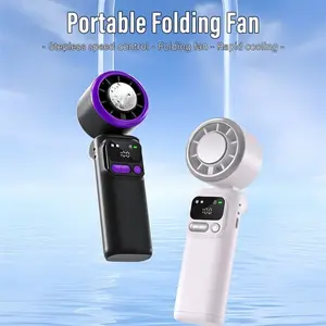 K822 Portable cold conductor Turbo Fan, 4-Speed Foldable Fan with LED Display, Powerful Turbo Cooling Airflow, USB Handheld Fan for Outdoor Activities, Travel and Work, USB Rechargeable Fan