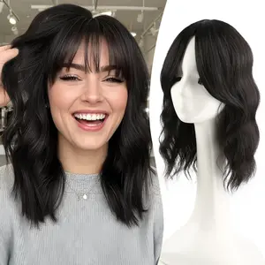 Auvzy 12Inch Wavy Hair Topper for Women, Hair Pieces Natural Looking Synthetic Wavy Wispy Clip in Bangs, Volume Booster Wiglet for for Women with Thinning Hair Perfect for Daily Using/Party