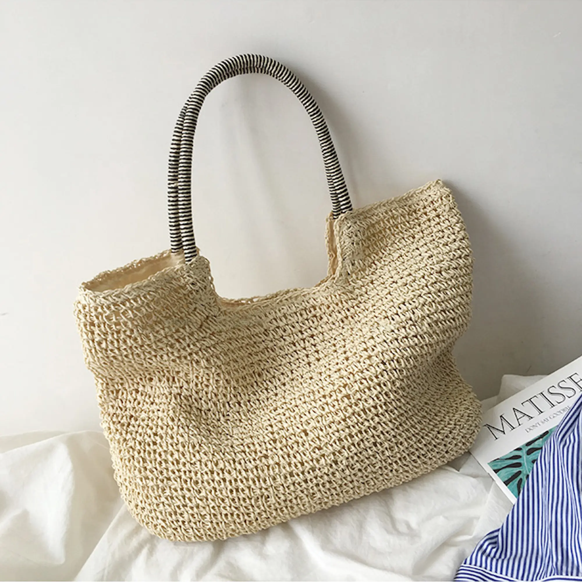 Elena Handbags Beach Straw Woven Tote Bag / Boho Chic Designer / Beachware / Vacation Vibes / Women's Fashion Handbag / Minimalist Design / Summer Beach Bag / Top Handle Bag / Eco Friendly / Sustainable Style
