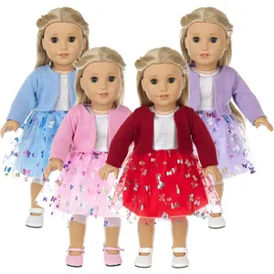 Doll Clothes with Coat, 2 Counts/set Butterfly Print Tulle Skirt Doll Accessories, Creative DIY Cute Doll Clothes for 16-18 Inch Doll Doll Outfit