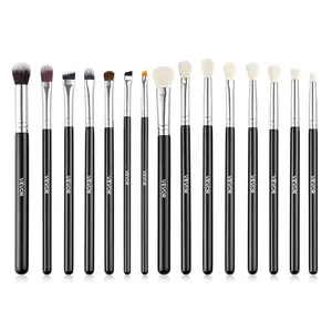 VEVOR 15-Piece Makeup Brush Set for Foundation Blending Eyeshadow, Professional Vegan Brushes with Soft Synthetic Bristles, Ergonomic Wood Handle & Aluminum Ferrule, Portable and Travel-Friendly
