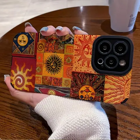 Vintage Sun Pattern Phone Case, Decorative Phone Protective Cover, Shockproof Phone Cases Compatible with iPhone 11 12 13 14 15 Pro Max, Casing