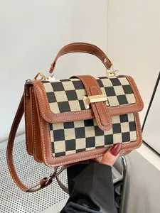Checkerboard retro fashion simple portable small square bag, Checkerboard Pattern Purse, trend casual  versatile contrast splicing Fashionable Shoulder Bag, light luxury texture commuter shoulder bag, niche suitable for daily travel, shopping and so on