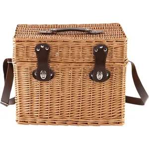 Wicker Picnic Basket, Rectangular Storage Basket with Carrying Strap for Camping Travel Party