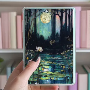 Kindle Insert or Bookmark Stained Glass Lily Pond Theme - Dark Goth & Fantasy Design with Durable Cardstock, Matte or Glossy Finish