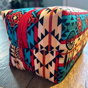 Red & Turquoise Tribal Print Makeup Bag