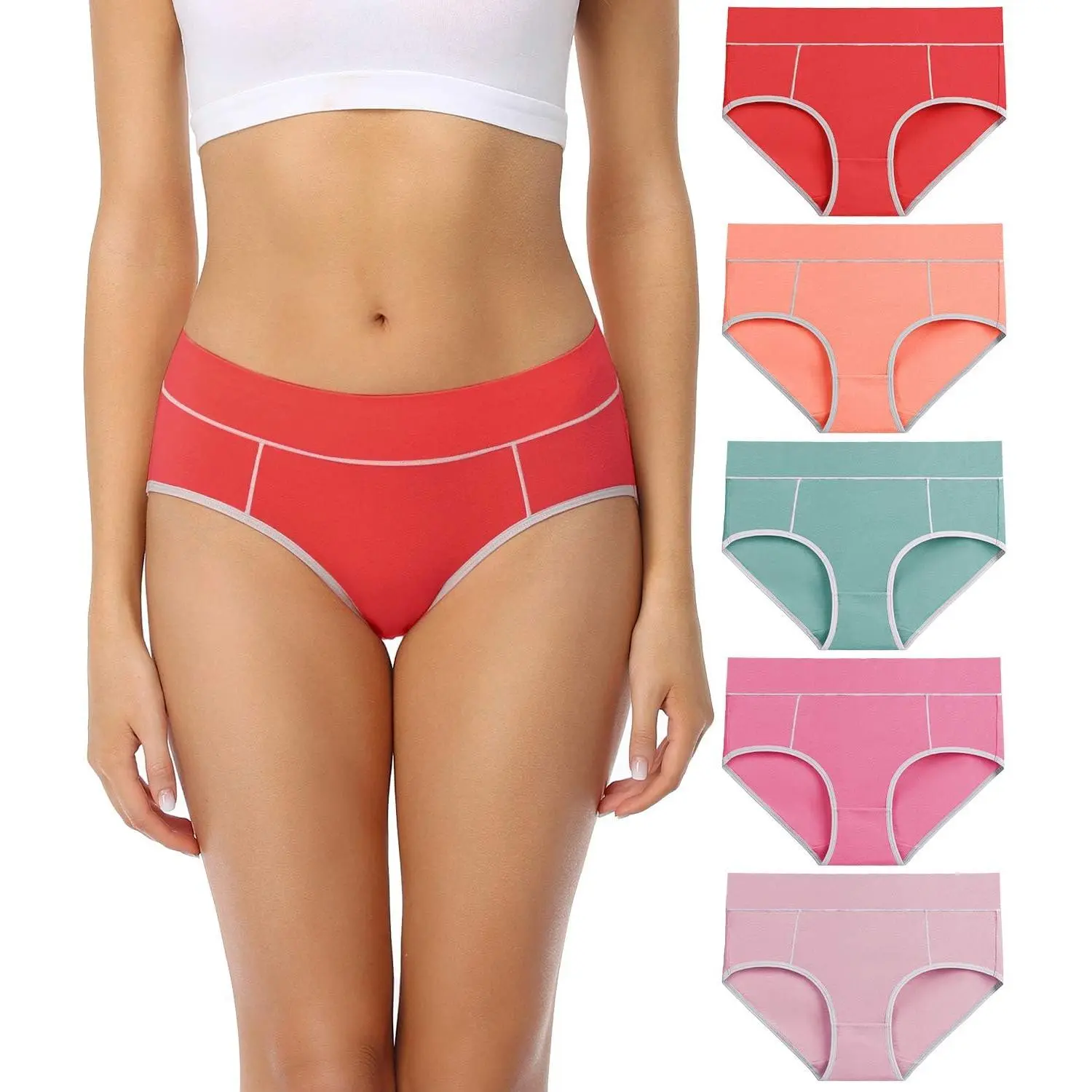 Women's Cotton Underwear Stretch Mid Waisted Briefs Ladies Panties 5 Pack (Regular & Plus Size) invisible  seamless breathable comfortable