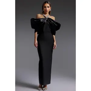 BellaBarnett Sloan Halter Diamond Off-The-Shoulder Bandage Maxi Dress