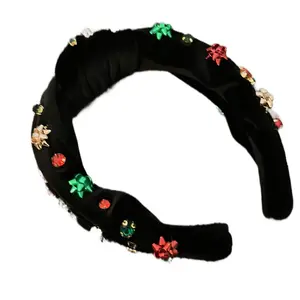 Christmas Red Knot Hairband for Women with Pearl Rhinestone Crystal Jeweled Wide Headband