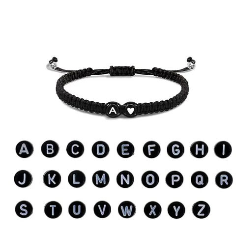 Women's Handmade Wax Rope Bracelet Jewelry - Custom Personalized Heart Initial A-Z Letter Link, Hypoallergenic Adjustable Fashion Bracelet & Bangle, Birthday Gift for Her