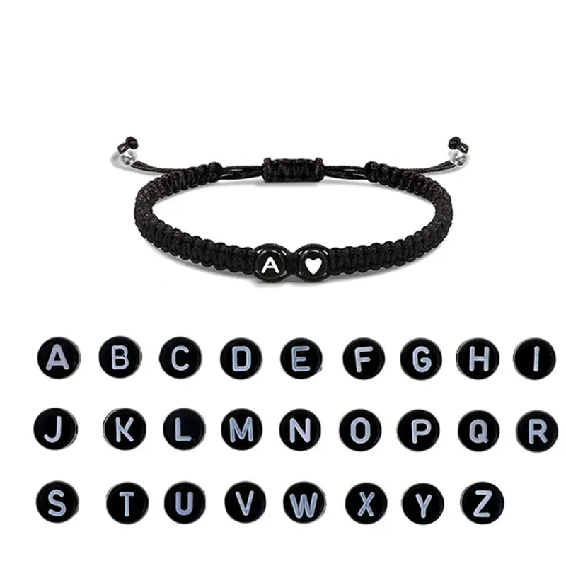 Women's Handmade Wax Rope Bracelet Jewelry - Custom Personalized Heart Initial A-Z Letter Link, Hypoallergenic Adjustable Fashion Bracelet & Bangle, Birthday Gift for Her