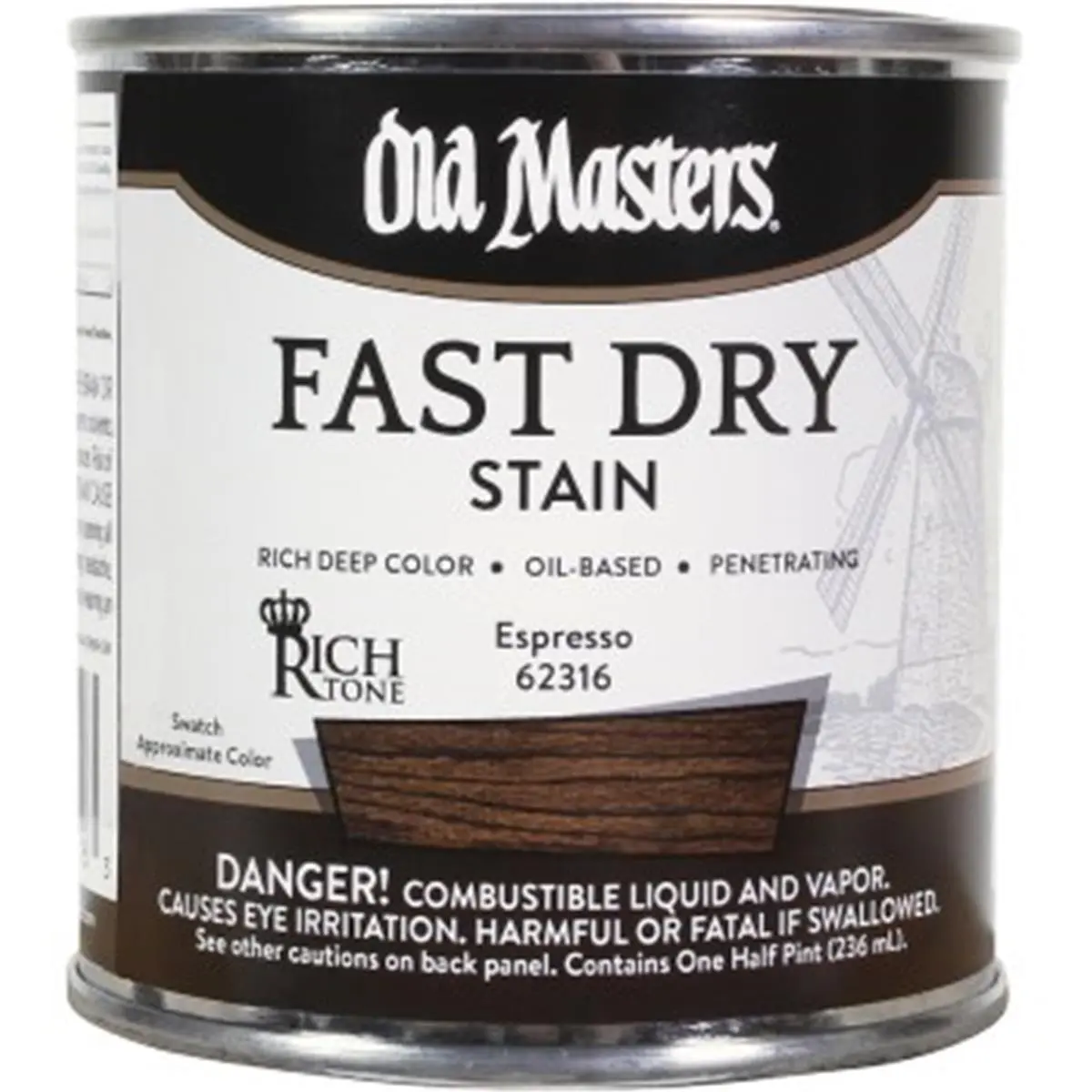 Old Masters 62316 0.5 Pint Espresso Rich Tone Fast Dry Stain, Enhances Grain, Oil-Based, Interior Use