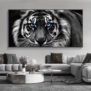 Stunning Blue-Eyed Tiger Canvas Art Print - Modern Black & White Animal Wall Decor, Frameless Poster for Living Room, Bedroom, Office Decoration Artistic Photo Ornaments
