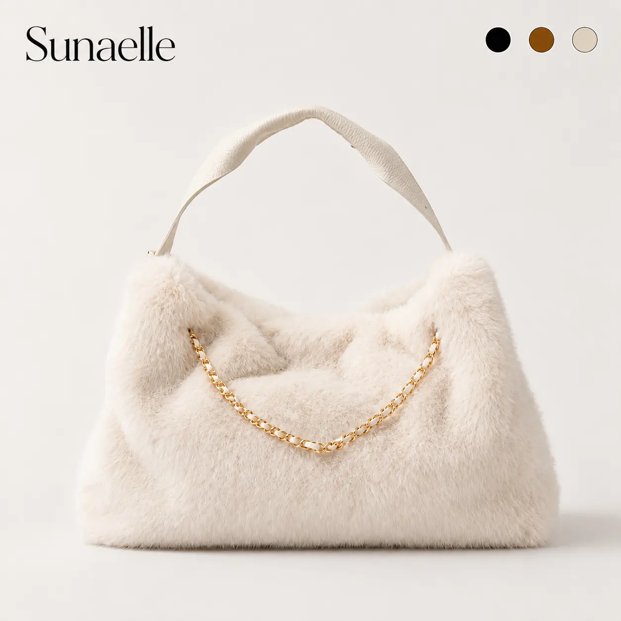 Women’s Faux Fur Chain Shoulder Bag, Fluffy Plush Handbag, Y2K Trendy Winter Purse, Cute Gift for Women, Birthday Gift for Her
