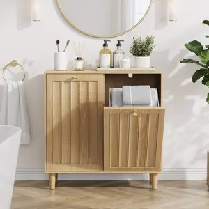 [Bellemave] Sloping Laundry Basket with Removable Inner Bag |   Concealed Bathroom Laundry Storage Cabinet
