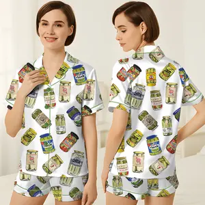 Pickle Pajamas Set, Canned Pickles Satin Pajamas, Dill Pickle Lover Gift, Homemade Pickle PJ Shorts Set, Pickle Jar Pajama, Foodie Nightwear