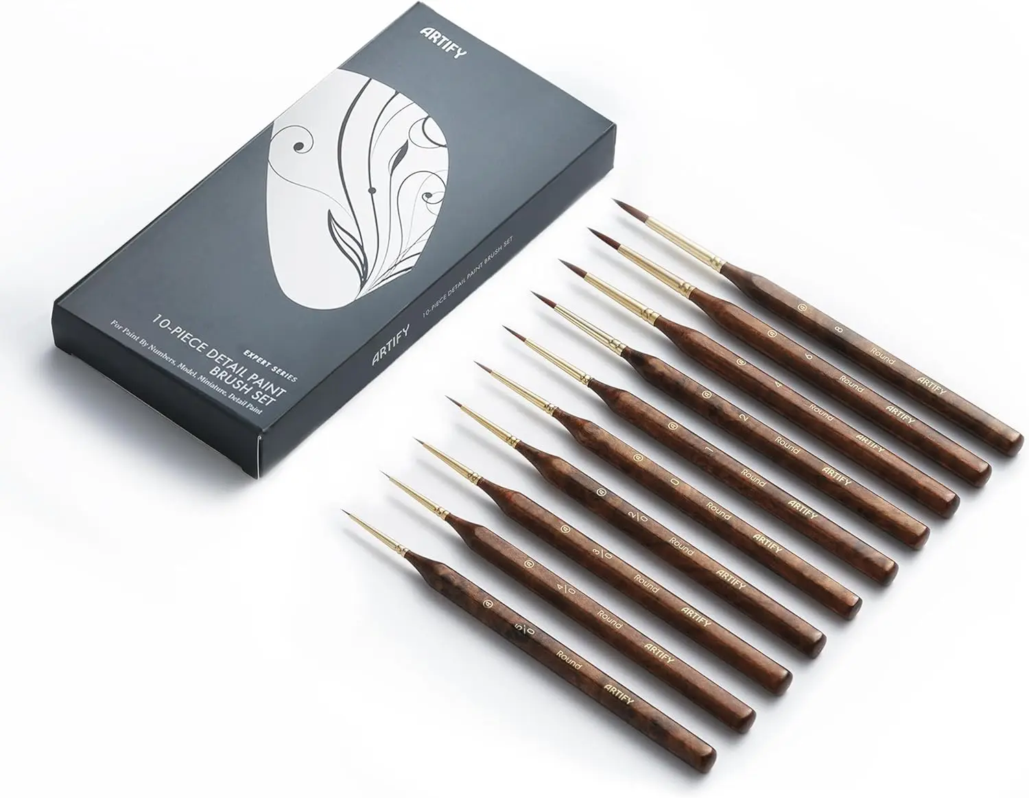 Artify Detail Paint Brush Set, 10-Sizes Fine Paint Brushes for Detail, Model & Craft, Miniature Paint Brushes, No-Splitting Synthetic Synthetic Bristle, for Watercolors, Oil, Acrylics