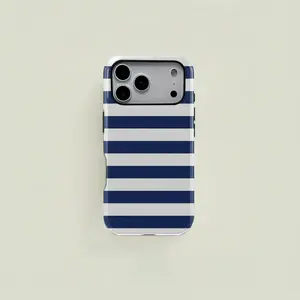 Navy Stripe Pattern Aesthetic Phone Case, Durable Two-In-One Protection,phone Case Suitable for Iphone 11/12/13/14/15/16/17 Pro Promax Plus Air and Samsung S22/S23/S24/S25 Plus Ultra Fe
