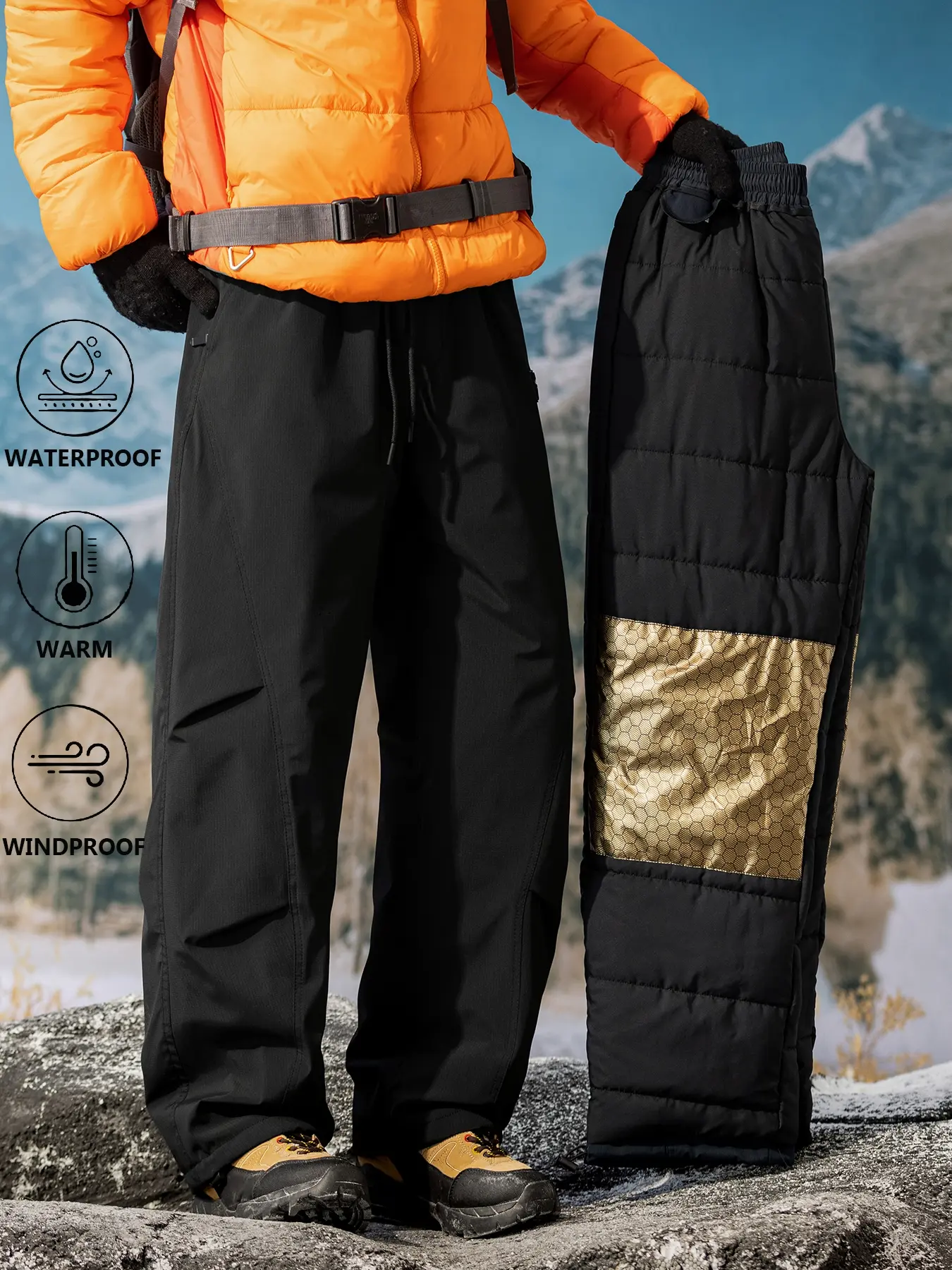 Men's Winter Outdoor Thick Ski Pants, Waterproof Insulated Warmth Windproof Design, Suitable for Men and Women Fall Winter Hiking