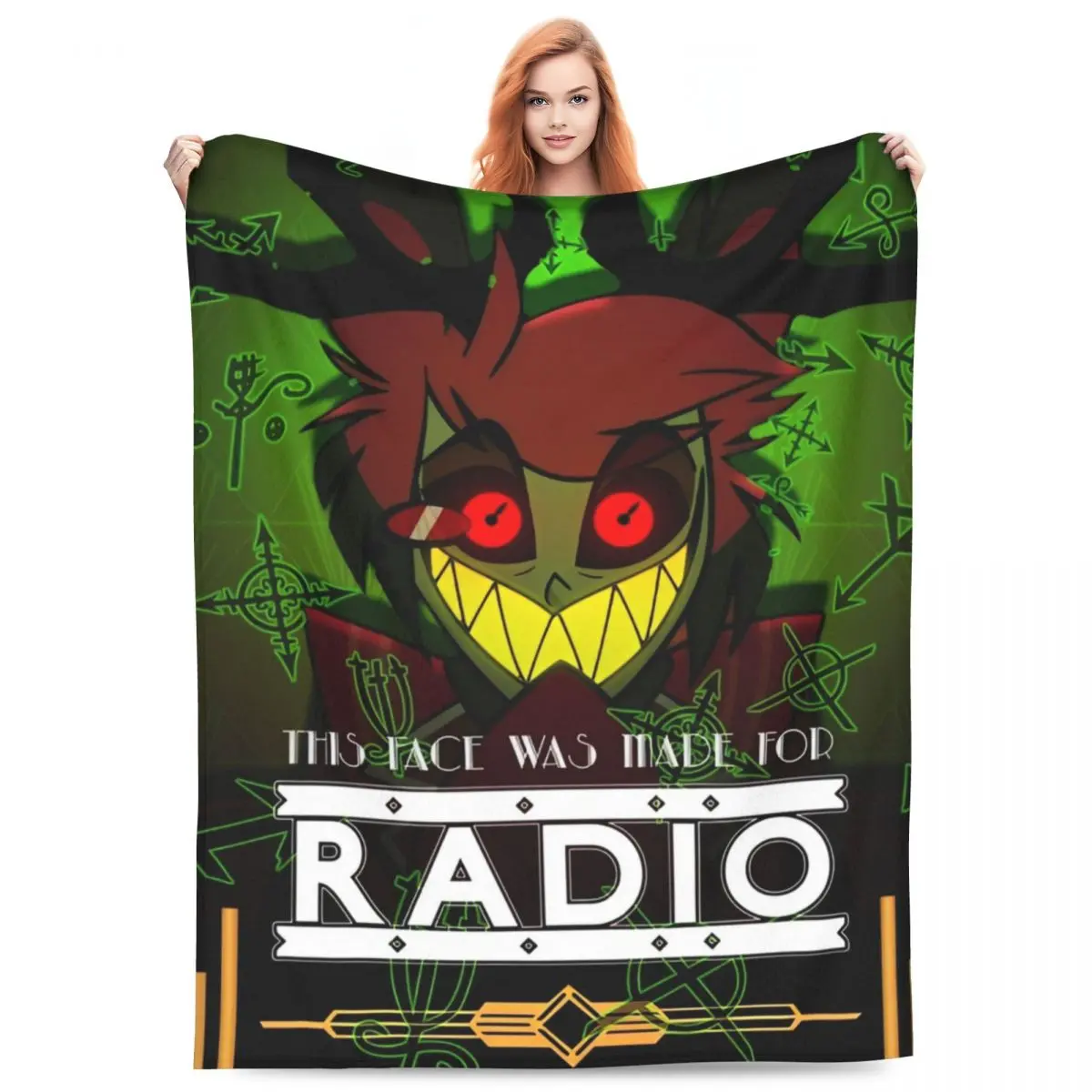 Alastor - Helluva Boss Fleece Throw Blankets Black Comedy Blankets for Bed Bedroom Lightweight Thin Quilt