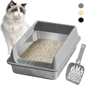 Half-Enclosed Cat Litter Box, Stainless Steel Extra Large, Anti-Spill, Easy Clean, Elevated Thick Design, Pet Toilet for Cats