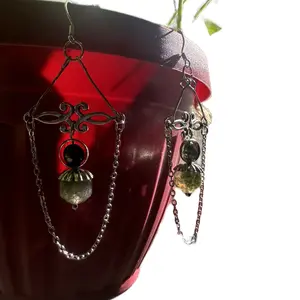 Moss Agate and stainless steel hand made natural crystal earrings with 925 silver hooks.