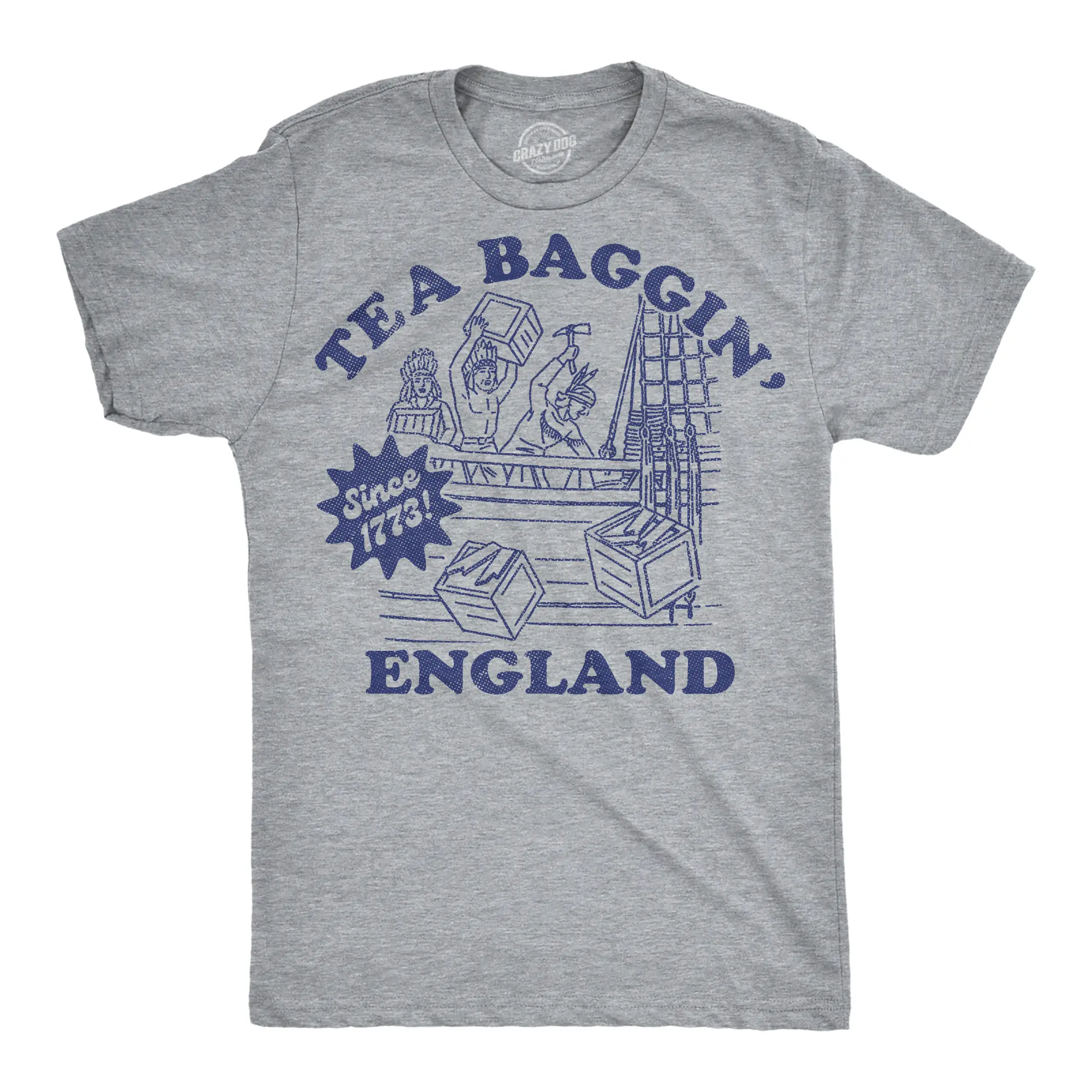 Mens Funny T Shirts Tea Baggin England Sarcastic Fourth Of July Graphic Novelty Tee for Men Mens Funny T Shirts Cool Vintage Fashion T-Shirt Gift Classic Menswear Patriotic Apparel for Men Funny Sarcastic Short Light Grey
