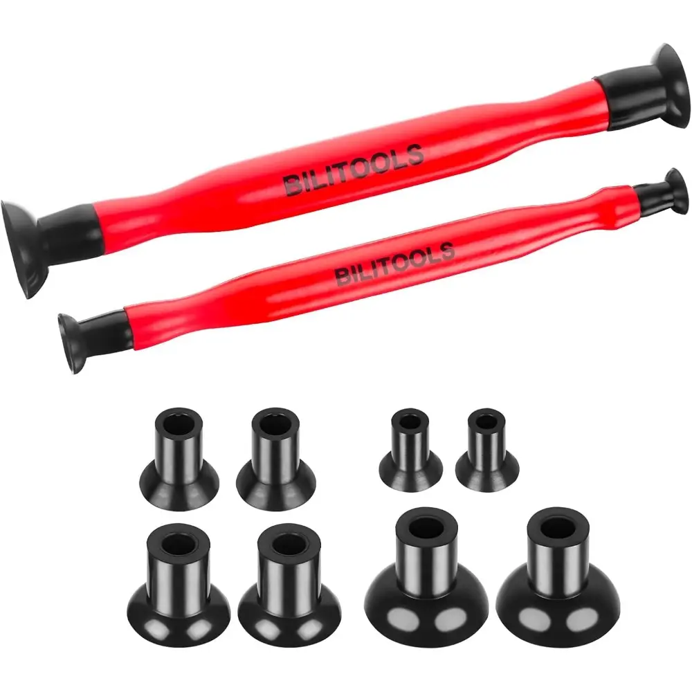 Bilitools Automotive Valve Lapping Kit Set - Cost-Effective Solution with Durable Solid Wood 2PCS Grinding Tools, 8 Plates, 4-size Suction Cups, Versatile Sizes, Ergonomic Handle for Various Valves (Red)