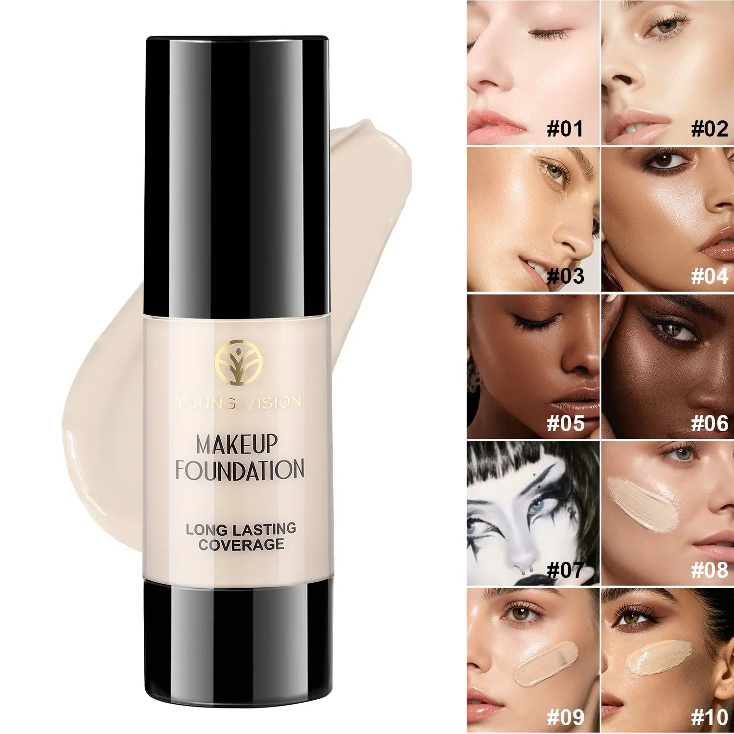 YOUNG VISION Press-On Foundation Liquid, Long Wear Foundation, Liquid Base Makeup, Natural Matte Finish, Long-Lasting Coverage Makeup, Face Contouring, Facial Makeup Correction, Flawless