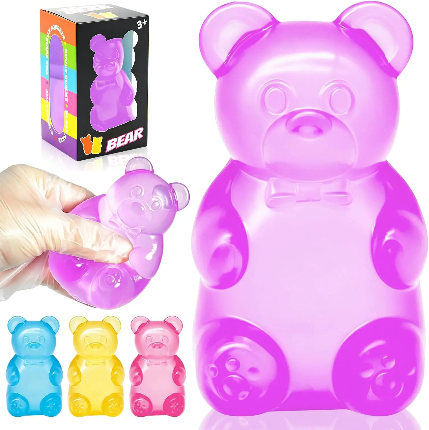 Colorful Transparent Jelly Bear Squishy Toy – Slow-Rebound Stress Relief Fidget Toy for Kids and Adults, Non-Toxic Soft Sensory Squeeze Toy, Anxiety Relief Desk Toy Gift #SummerVibes