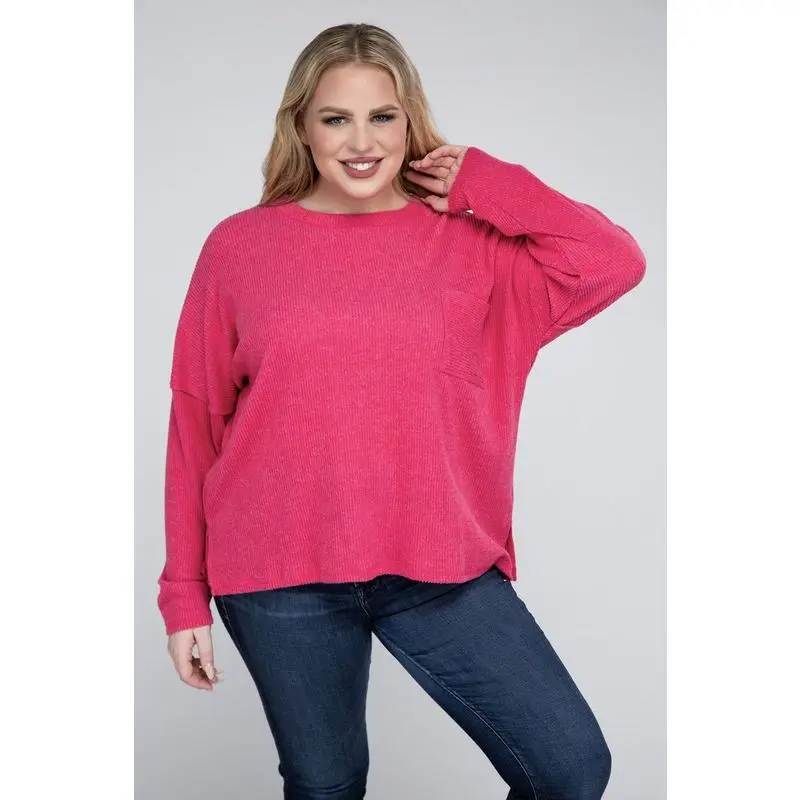 ZENANA Plus Ribbed Brushed Melange Hacci Sweater