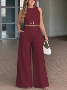 TikTok Viral Spring Summer Two Piece Set for Women, Cropped Sleeveless Top and High Waist Wide Leg Pants, Chic Minimal Outfit for Vacation, Brunch and Day to Night Wear, Clothes, Womenswear