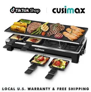 CUSIMAX Multifunction Nonstick Coating Griddle - 2-in-1 Electric Tabletop Unit, 1500W Corded, Reversible Plate, Adjustable Temperature Control, 8 Paddles, Portable for Indoor Korean BBQ & Cheese Raclette