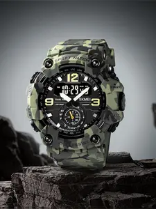 Men's Large Dial Digital Sports Watch, Dual Time Wristwatch, 50m Waterproof, Night Vision, Outdoor Multifunctional, Analog-Digital Display, 4 Colors Available