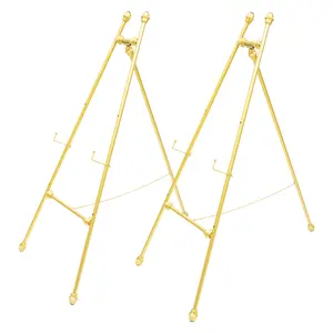 2-Pack Gold Iron Frame Floor Easel Stands - 46.5in (118cm) Tall, 45cm Crossbar, 5kg Capacity, No Assembly Needed, Rust-Resistant, Scratch-Proof Home Supply Sign Holder for Art Exhibitions, Weddings, Shops