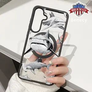 Magnetic Phone Case Compatible with Galaxy S23 Ultra S24 Plus S25 S22+ FE Shark Ink Gallery Pattern Acrylic Back Soft TPU Edge Anti-Slip skin-friendly feel Hard Shell for Male