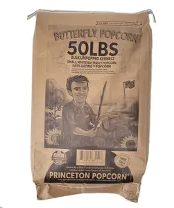 50lb Bag White Butterfly Hulless Popcorn Kernels - Easy-Eating, Baby Small Tender Popping Corn, Non-GMO Popcorn Kernels, No Hulls, No Roundup, Direct from Farmer, Microwave Air Popper or Stovetop Butterfly Shaped Unpopped Popcorn Kernels