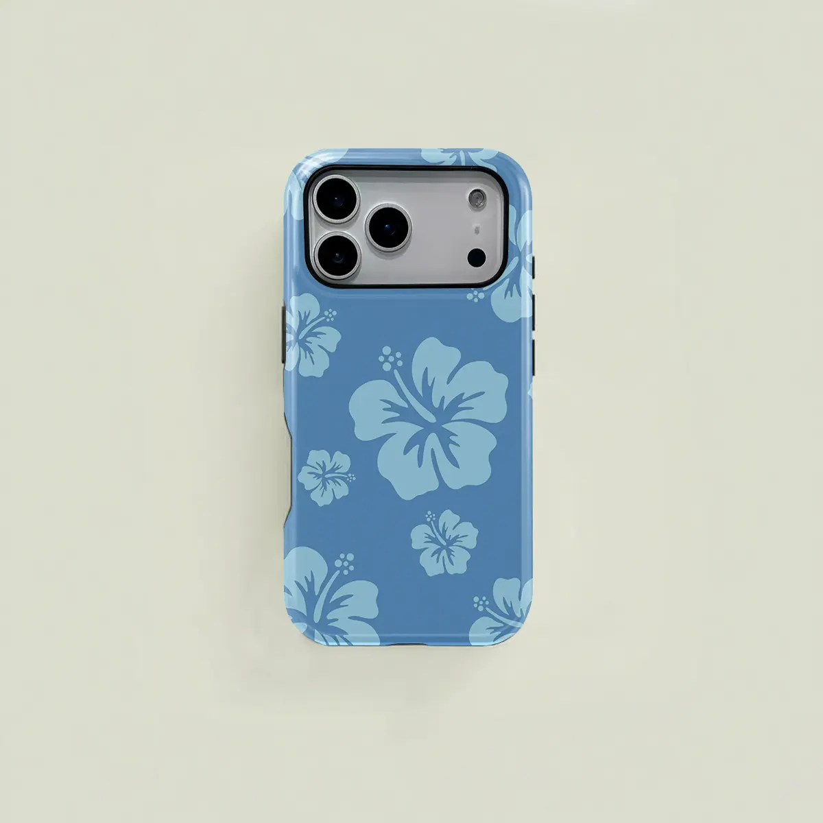 A refreshing blue tropical-style hibiscus flower pattern protective case, a durable 2-in-1 case, compatible with iPhone 17/16/15/14/13/12/11 Pro Max/Plus/Pro, and Samsung Galaxy S26/S25/S24/S23 Ultra series. A simple and stylish phone case.