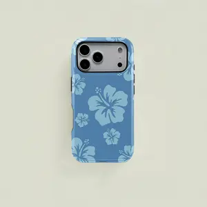 A refreshing blue tropical-style hibiscus flower pattern protective case, a durable 2-in-1 case, compatible with iPhone 17/16/15/14/13/12/11 Pro Max/Plus/Pro, and Samsung Galaxy S26/S25/S24/S23 Ultra series. A simple and stylish phone case.