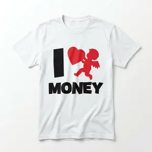 I Love Money Graphic Tee,Pink Cupid Heart Shirt,Casual Streetwear,Y2K Aesthetic Unisex Cotton Top,Funny Slogan Couple outfit