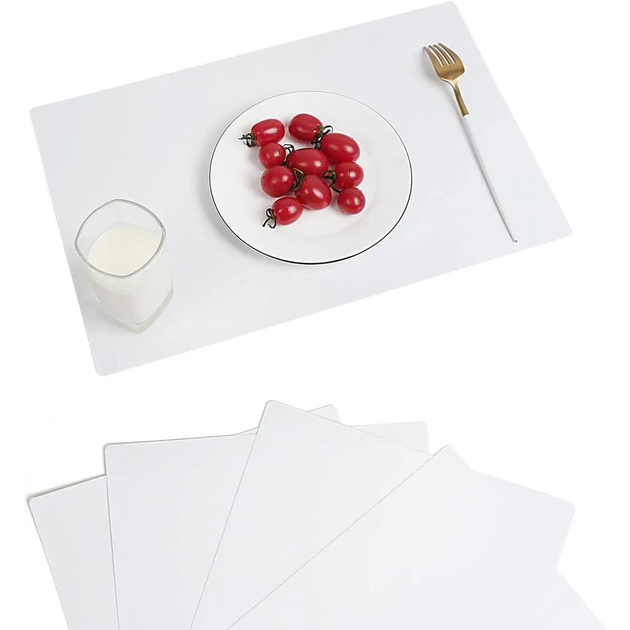 4-Piece White Plastic Rectangular Placemats, Wipeable Easy-Clean Heat-Resistant Tableware Mats for Indoor & Outdoor Use
