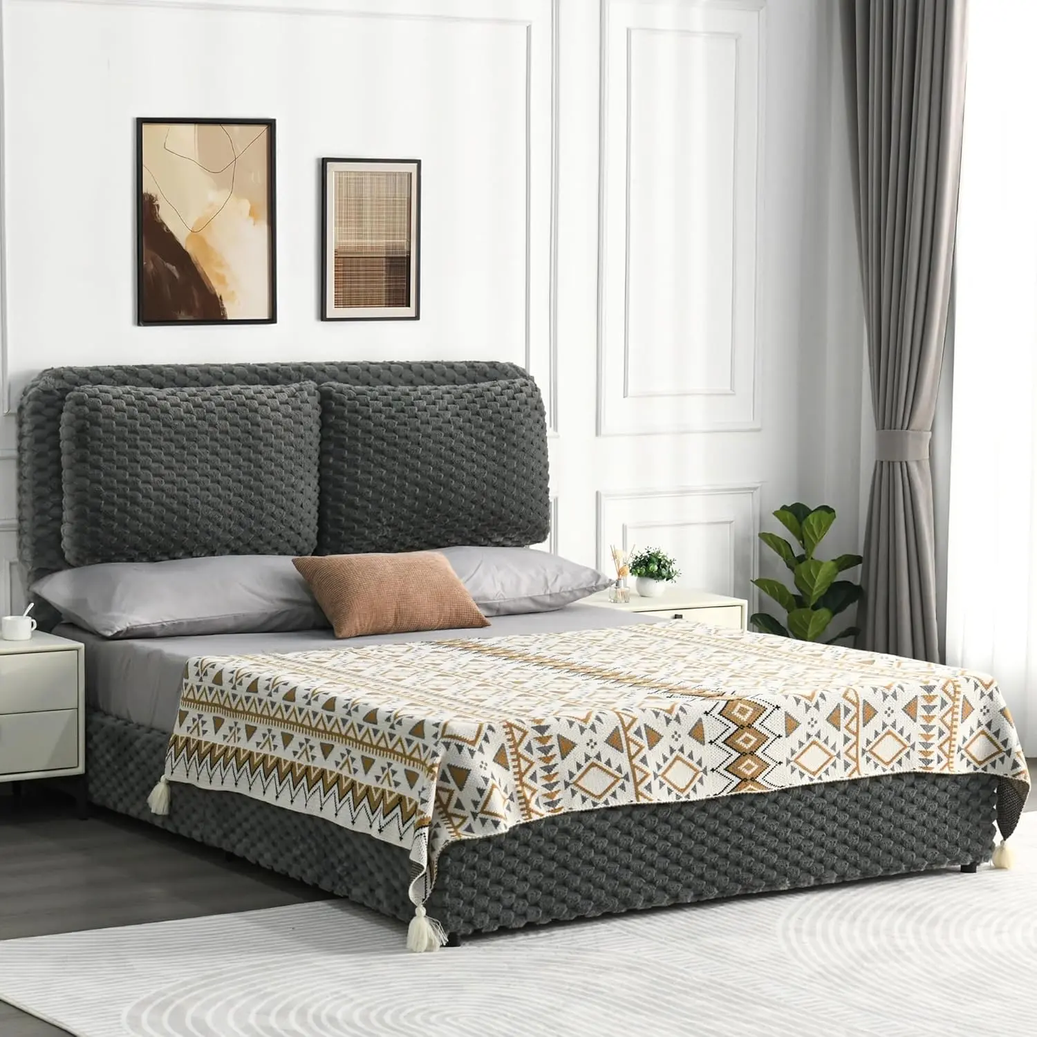 [Summerwins] HOMBCK Cloud Bed Frame, Soft Bed Frame with Pillow Headboard, Faux Fur Plush Upholstered Platform Bed Frame, No Box Spring Required, Easy Assembly #summer garden,fathers day gift ideas