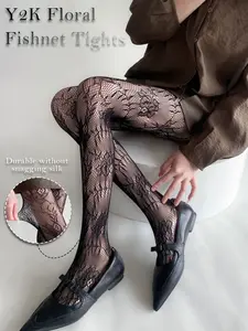 Y2K Floral Lace Fishnet Pantyhose, Vintage Mesh Sheer Stocking, High Elastic Anti-Pick Stocking, Sweet Cool Girl Fashion, All Seasons