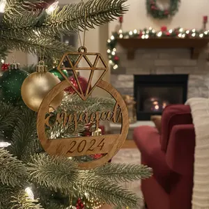 Engaged Ornament – Wooden Engagement Ring Keepsake