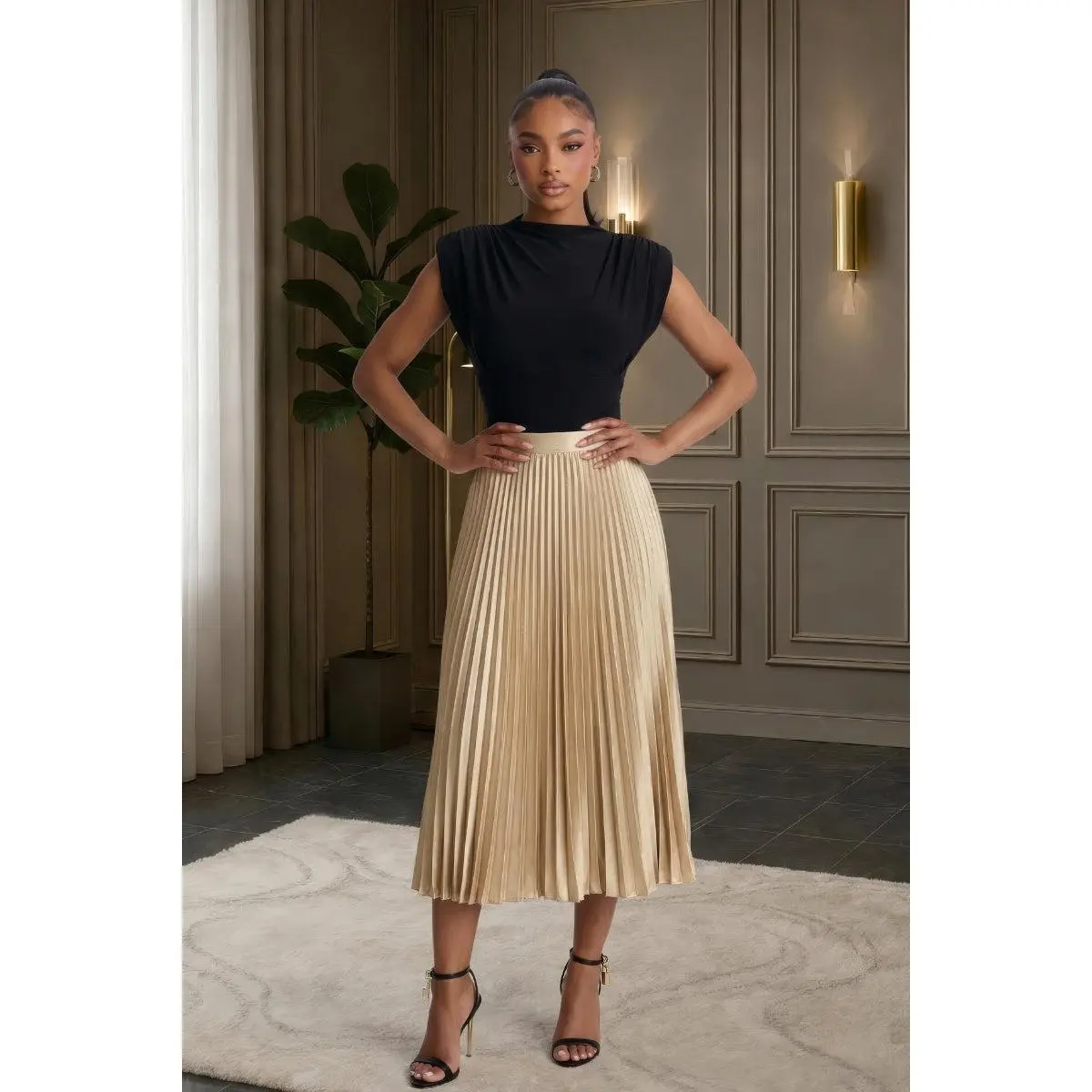 Katy plated midi skirt - Gold