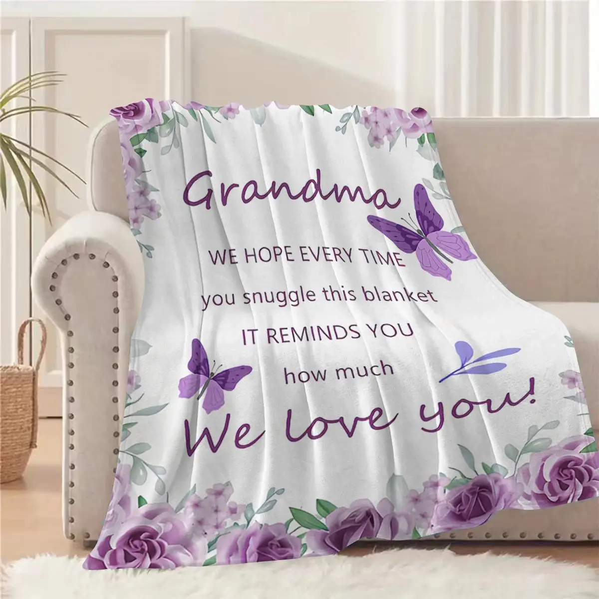 Floral & Letter Pattern Grandma Blanket, 1/2/3 Counts Soft Comfortable Warm Throw, Warm Nap Blanket for Home Office Travel, Gift for Grandma